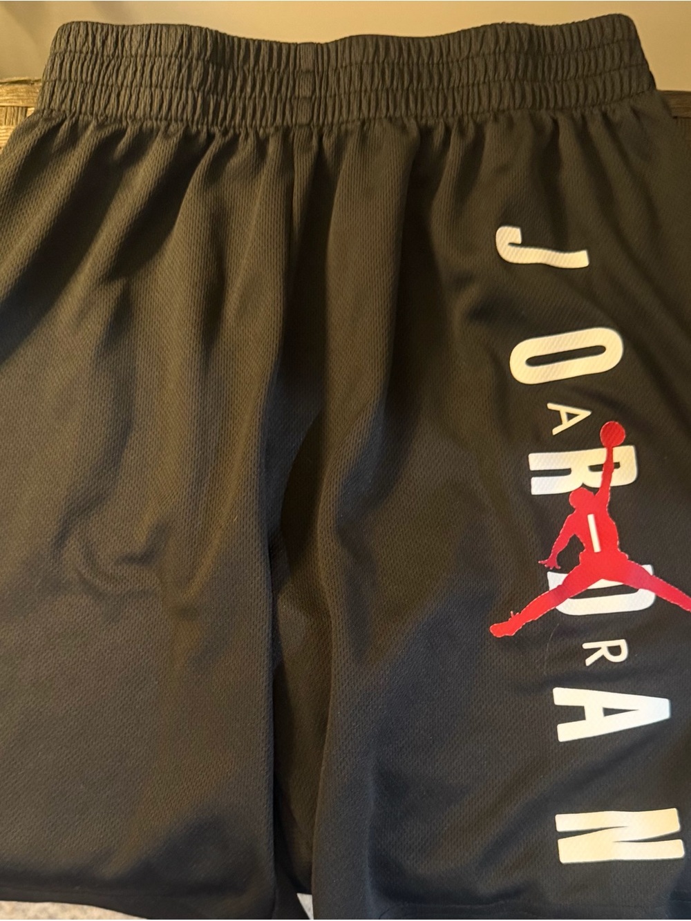 Jordan Black Athletic Shorts with Red Jumpman and White Lettering